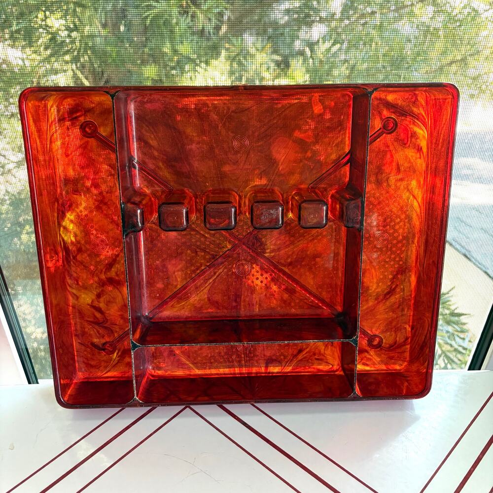 Vintage Marbled Red Lucite Silverware Tray Flatware Organizer